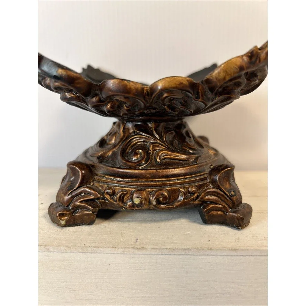 3 To 4” Candle Bowl Deep Brown Resin composite Old World Elegant Tuscan Decor